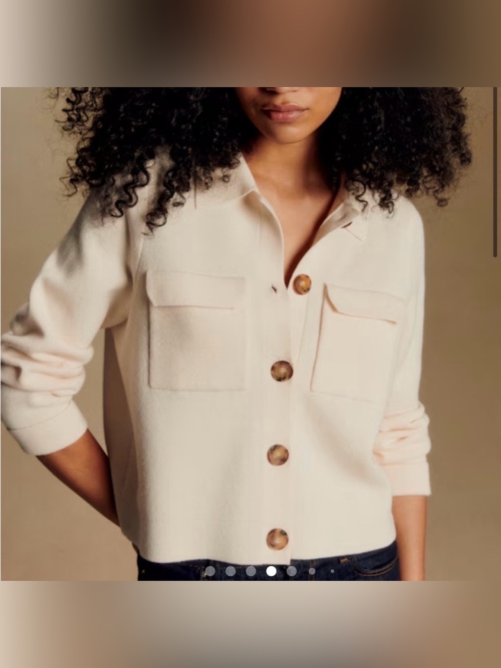 Sezane Cream Button-Down Pocket Shirt